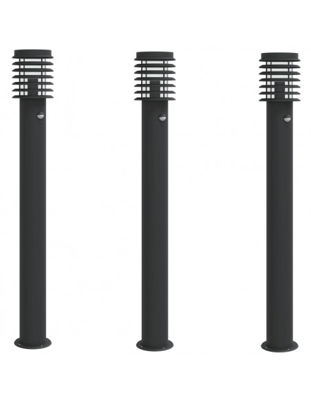 Lampade da Terra per Esterni Sensore Nere 3 pz 110 cm Acciaio