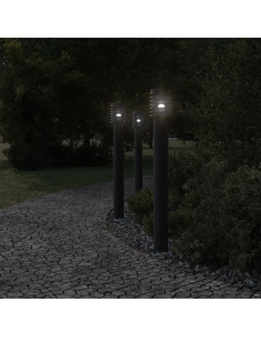 Lampade da Terra per Esterni con Presa 3 pz Nere 110 cm Acciaio