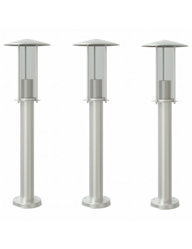 Lampade da Terra per Esterni 3 pz Argento 60 cm in Acciaio Inox