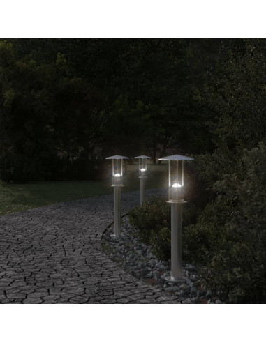Lampade da Terra per Esterni 3 pz Argento 60 cm in Acciaio Inox