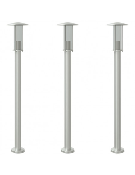 Lampade da Terra per Esterni 3 pz Argento 100cm in Acciaio Inox