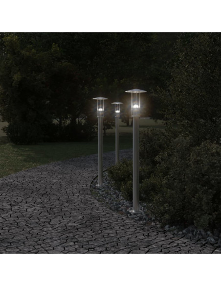 Lampade da Terra per Esterni 3 pz Argento 100cm in Acciaio Inox
