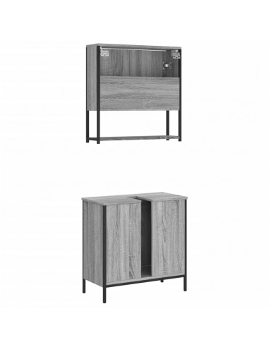 Set Mobili da Bagno 2 pz Grigio Sonoma in Legno Multistrato