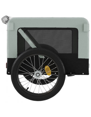 Rimorchio da Bici per Animali Grigio e Nero Oxford e Ferro