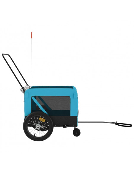 Rimorchio da Bici per Animali Blu e Nero Oxford e Ferro