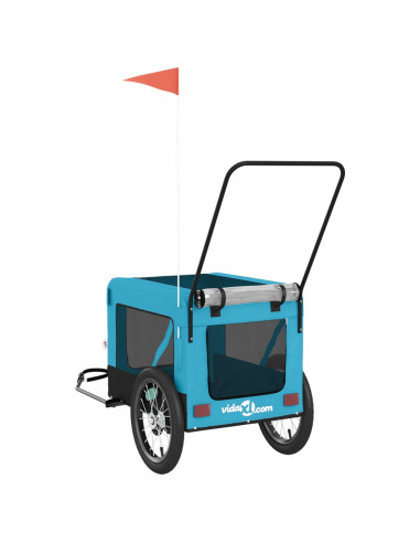 Rimorchio da Bici per Animali Blu e Nero Oxford e Ferro