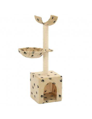Albero per Gatti Tiragraffi Sisal 105 cm Zampe Stampate Beige