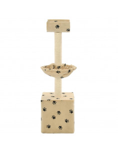 Albero per Gatti Tiragraffi Sisal 105 cm Zampe Stampate Beige 2