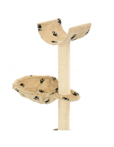 Albero per Gatti Tiragraffi Sisal 105 cm Zampe Stampate Beige