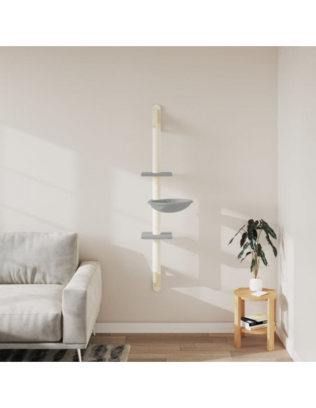 Albero per Gatti con Tiragraffi a Parete Grigio Chiaro 142,5 cm