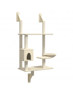 Albero per Gatti con Tiragraffi a Parete Crema 153 cm 2