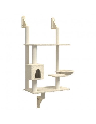 Albero per Gatti con Tiragraffi a Parete Crema 153 cm