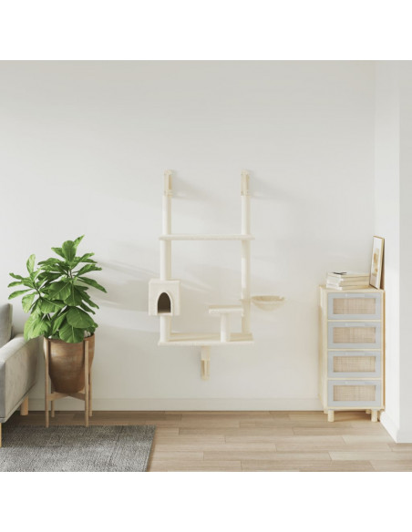 Albero per Gatti con Tiragraffi a Parete Crema 153 cm