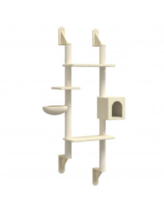 Albero per Gatti con Tiragraffi a Parete Crema 180 cm 2