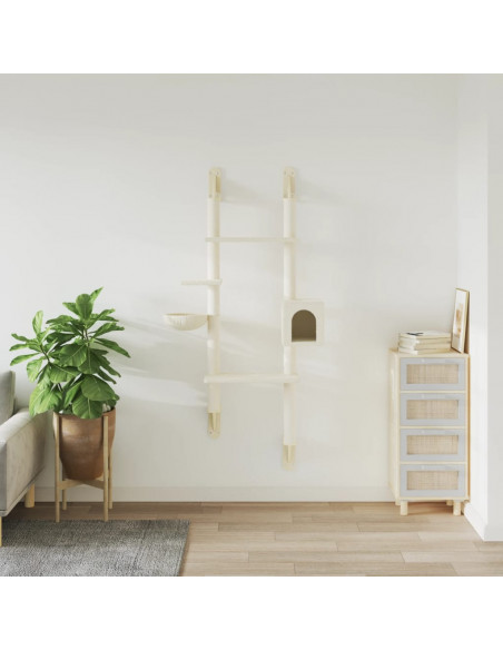 Albero per Gatti con Tiragraffi a Parete Crema 180 cm