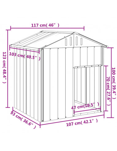 Casetta Cani con Tetto Antracite 117x103x123 cm Acciaio Zincato