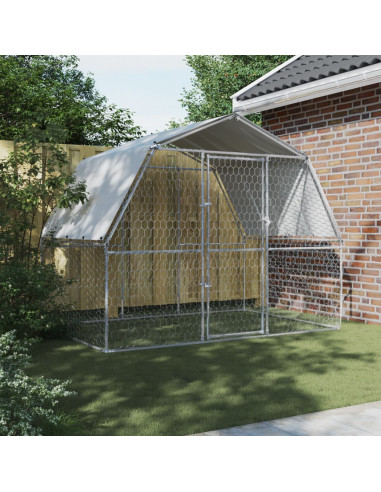Gabbie per Cani 2pz con Tetto e Anta Argento in Acciaio Zincato