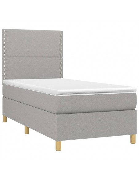 Letto a Molle Materasso e LED Grigio Chiaro 90x200 cm Tessuto