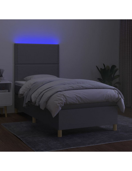 Letto a Molle Materasso e LED Grigio Chiaro 90x200 cm Tessuto