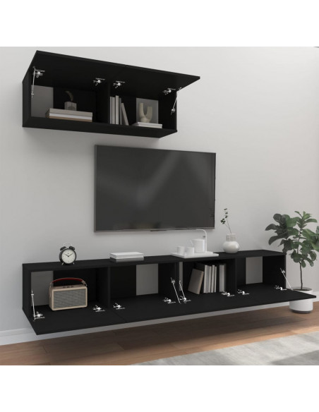Set Mobili Porta TV 3 pz Nero in Legno Multistrato