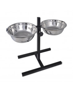 Supporto per Ciotole Doppio Regolabile 2 Ciotole 4,1L Acciaio 2