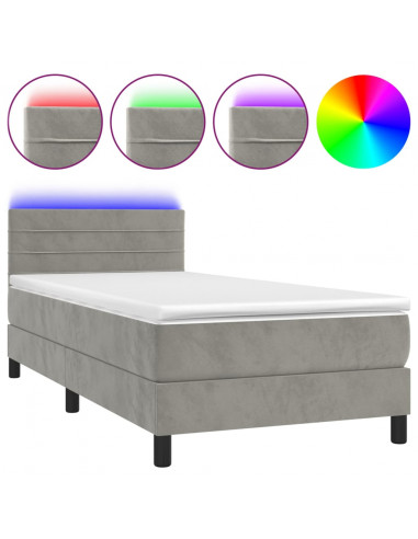 Letto a Molle Materasso e LED Grigio Chiaro 100x200 cm Velluto