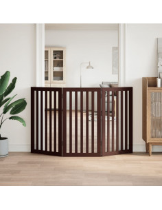 Cancello Cani Pieghevole 3 Pannelli Marrone 150cm Legno Pioppo 2