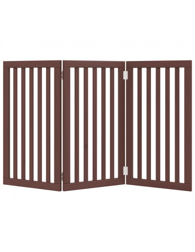 Cancello Cani Pieghevole 3 Pannelli Marrone 150cm Legno Pioppo
