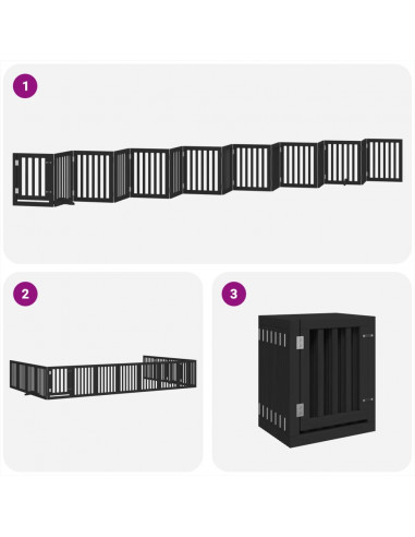 Cancello Cani Porta Pieghevole Nero 15 Pannelli 750 cm Pioppo