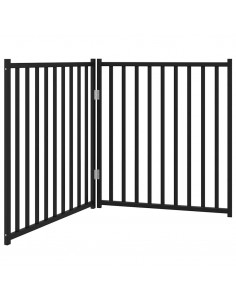 Cancello Cani Pieghevole 2 Pannelli Nero 160 cm Massello Abete 2