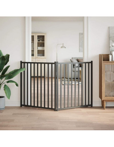 Cancello Cani Pieghevole 2 Pannelli Nero 160 cm Massello Abete