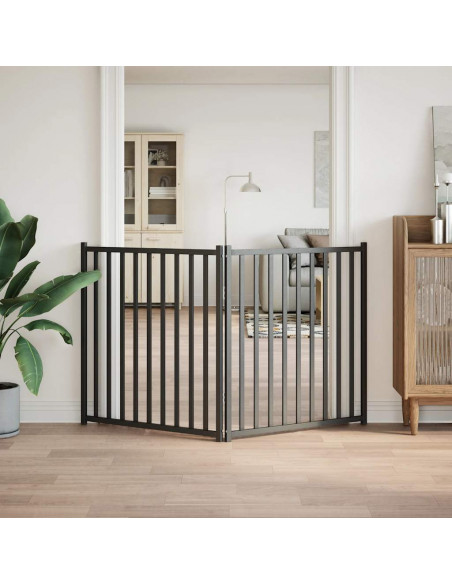 Cancello Cani Pieghevole 2 Pannelli Nero 160 cm Massello Abete