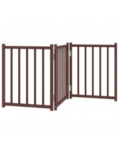 Cancello Cani Pieghevole 3Pannelli Marrone 150cm Massello Abete 2