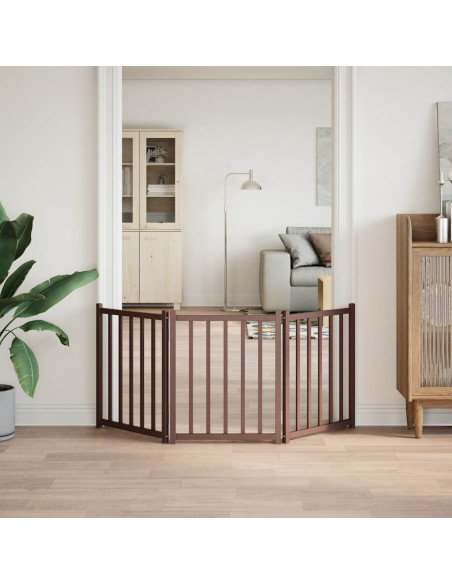 Cancello Cani Pieghevole 3Pannelli Marrone 150cm Massello Abete