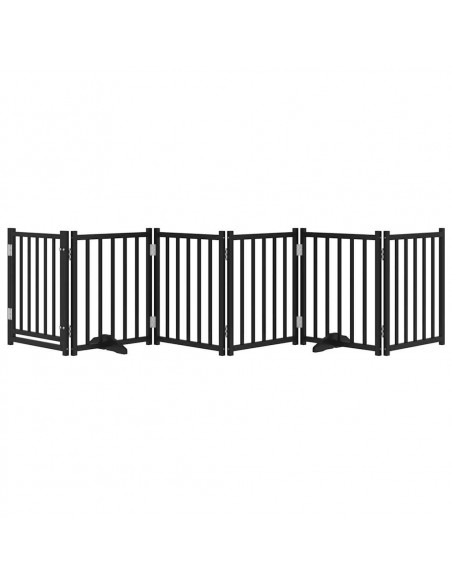 Cancello Cani Pieghevole Nero 6 Pannelli 300 cm Massello Abete