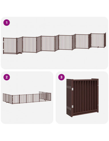 Cancello Cani Porta Pieghevole Marrone 12 Pannelli 960cm Pioppo