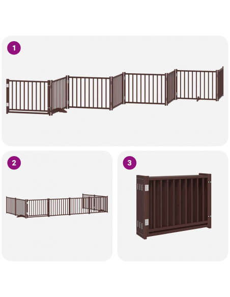 Cancello Cani Porta Pieghevole Marrone 8 Pannelli 640cm Pioppo