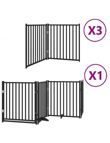 Cancello Cani Porta Pieghevole Nero 10 Pannelli 800 cm Pioppo