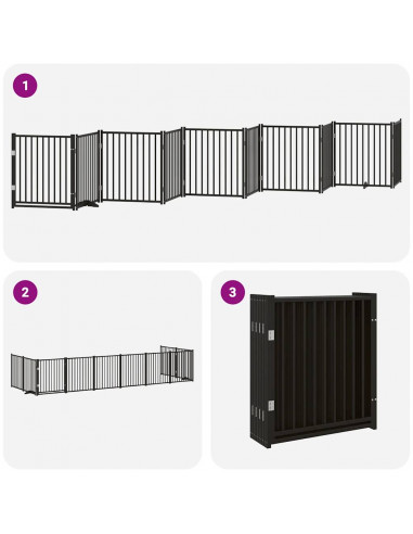 Cancello Cani Porta Pieghevole Nero 10 Pannelli 800 cm Pioppo