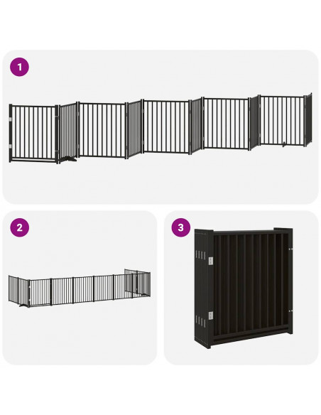 Cancello Cani Porta Pieghevole Nero 10 Pannelli 800 cm Pioppo