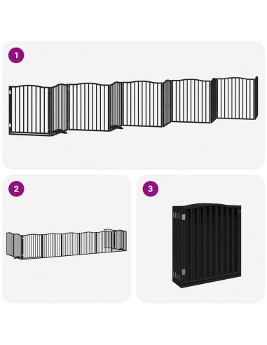 Cancello Cani Porta Pieghevole Nero 10 Pannelli 800 cm Pioppo