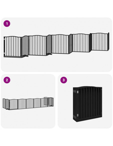 Cancello Cani Porta Pieghevole Nero 10 Pannelli 800 cm Pioppo