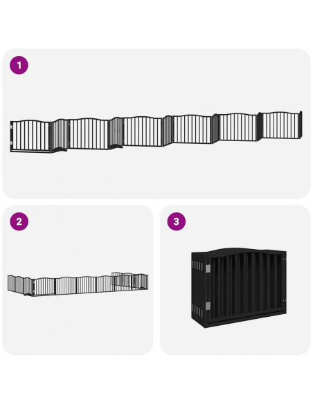 Cancello Cani Porta Pieghevole Nero 12 Pannelli 960 cm Pioppo