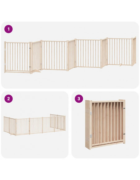 Cancello per Cani Porta Pieghevole 8 Pannelli 640 cm in Pioppo