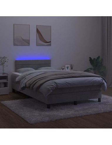Letto a Molle Materasso e LED Grigio Chiaro 120x200 cm Velluto