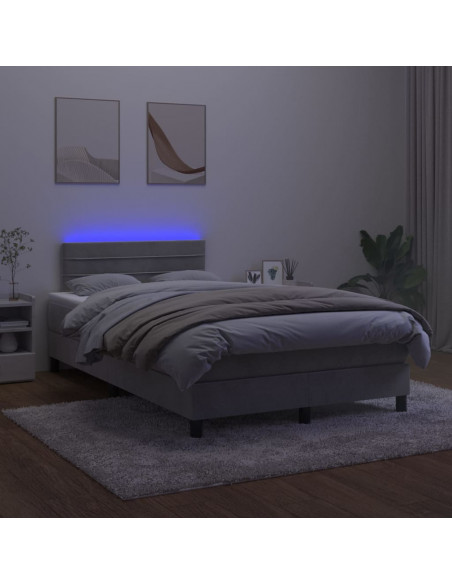 Letto a Molle Materasso e LED Grigio Chiaro 120x200 cm Velluto