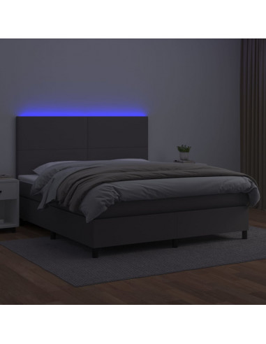 Giroletto Molle con Materasso e LED Grigio 160x200cm Similpelle