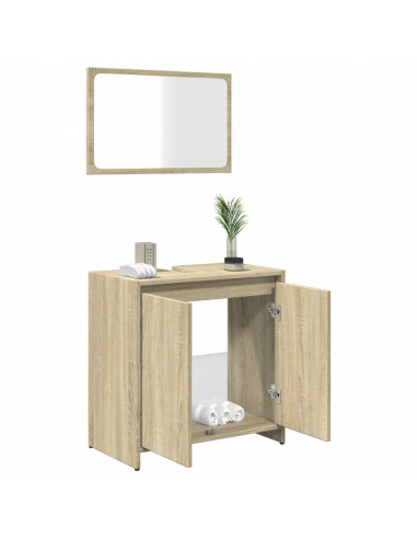Set Mobili da Bagno 2 pz Rovere Sonoma in Legno Multistrato
