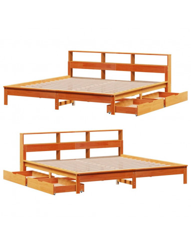 Letto Libreria senza Materasso Marrone Cera 180x200 cm in Pino