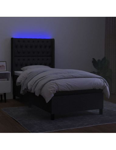 Letto a Molle con Materasso e LED Nero 90x200 cm in Tessuto
